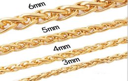 Men Women 18K Gold Plated Hip Hop Necklace Stainess steel 3mm6mm Round Wheat Palm Franco Foxtail Chain Necklace 244754516