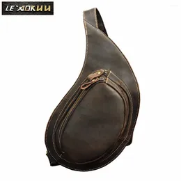 Waist Bags Quality Men Crazy Horse Leather Casual Triangle Chest Bag Sling Design Travel One Shoulder Crossbody For Male 9918