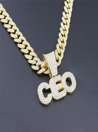 Hip Hop Letter CEO Pendant Necklaces For Women Men Cubic Zircon Miami Cuban Chain Necklaces For Party Crystal Jewelry Gift2422558