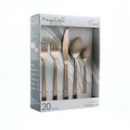 Flatware Sets Cravat 20 Piece Utensil Set Stainless Steel Silverware Metal Service For 4 In Matte Rose