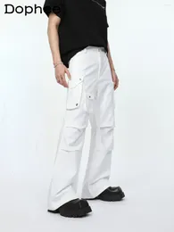 Men's Pants 2024 Summer Fashion Trendy Three-Dimensional Multi-Pocket Pleated Straight Casual Solid Color High Street