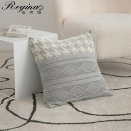 Pillow REGINA Nordic Houndstooth Knitted Cover For Sofa Bed Couch Chair Floor Tatami Soft Fluffy Cotton Fall Case