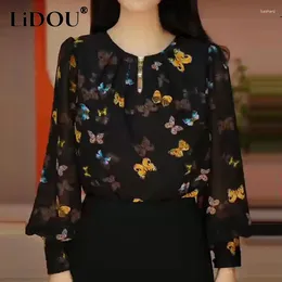 Women's Blouses Spring Summer Floral Printing Long Sleeve Elegant Chiffon Shirt Female Casual Fashion Vintage Loose All-match Blouse Top