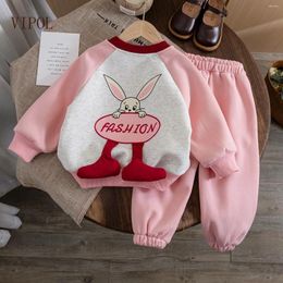 Clothing Sets VIPOL Girls' Pink Sportswear Two-piece Sweatshirt With Pattern For Baby Girls
