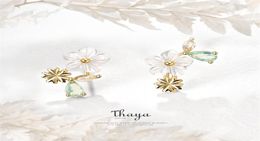 Thaya Original Design Stud Earring 100 925 Sterling Silver Sun Flower Zircon For Women Sliver Glod Fine Jewelry 2106168336383