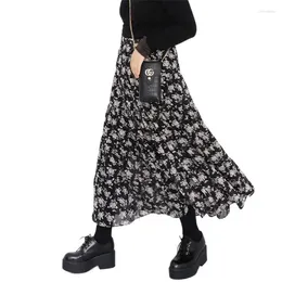 Skirts Spring Korean Women Floral Print Pleated Maxi Long Skirt Elegant Female Bottom Bohemia Holiday Beach Plus Size 6XL 7XL