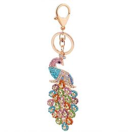 10pcsLot Women Peacock Keychain Bling Rhinestone Key Chain Elegant Colorful Peacock Animal Key Ring Bag Pendant Charm Keyring8941983