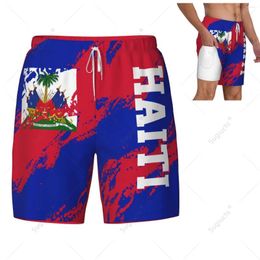 Men's Swimwear Haiti Flag 3D Mens Swimming Beach Surfing Pants Swim Shorts Trunks Compression Liner 2 In 1 Quick-Dry