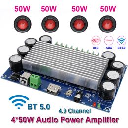 Amplifiers 4*50W Bluetooth 5.0 TDA7388 Audio Power Amplifier Board Automotive AMP Class AB Car Stereo Home Theatre Amplifiers USB AUX