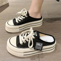 Dress Shoes 2024 Summer Thick Slippers Fashion Casual Women Sandals Canvas Bottom Heightening Female Indoor Low Sneakers