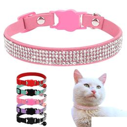 Dog Collars & Leashes Soft Suede Leather Cat Collar Bling Cats With Bell Safety Breakaway Pet Puppy Necklace Adjustable Xs S Pink Drop Dh1Sx