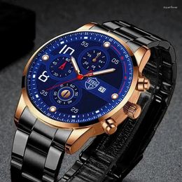 Wristwatches Luxury Fashion Mens Calendar Watches Men Business Watch Male Stainless Steel Quartz Wrist Luminous Clock