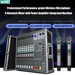Amplifiers Sayi Xu08 Professional 48v Phantom Power 8 Channels Dj Flight Box Mixer Audio with Power Amplifier Integrated Hine for Stage
