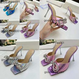 Womens Slippers Slim Heel Rhinestone Butterfly Dew Toe Square Head Glitter Sier Banquet Shoes 9.5CM Designer Spring and Summer Party Sandals 35-42 with Box Sals