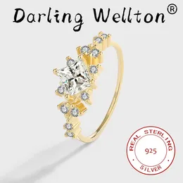 Cluster Rings Elegance 18K Gold Snowflake Geometry Full Diamond Couple Ring For Women Original Sterling Silver Engagement Gift Jewelry