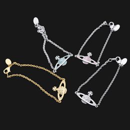 Designer Brand Full Diamond Saturn Bracelet Gold Silver Blue INS Wind Chain Female Shiny Bright