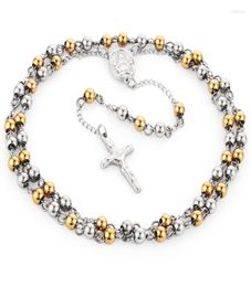 Pendant Necklaces Stainless Steel Rosary Beads Jesus Necklace Catholic Gold Silver Color Long Chain For Women Jewelry Gifts3470216