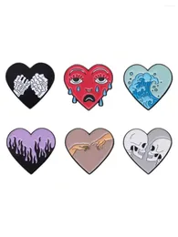 Brooches 6PCS Children Creative Cartoon Red Skeleton Love Tearwave Fun Design Alloy Drop Oil Brooch Clothing Backpack Accessories