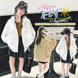 Jackets 2024 Korean Style Girls Hooded Coat Full Sleeve Summer Good Quality 4-12 Years F654