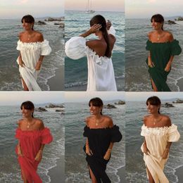 Party Dresses 2024 Sexy Ruffles Summer Dress For Women Elegant Club Evening Maxi Slash Neckl Split Red Black Pink Long Vestidos