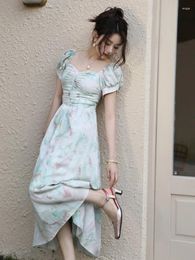 Party Dresses Short Sleeve Floral Midi Dress Office Lady 2024 Summer Beach Style French Elegant Women Korean Fashion Even