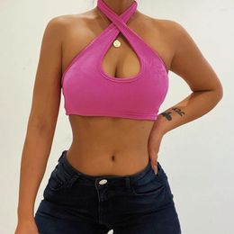 Women's Tanks Feel The Back Show Chest Cross Neck Jacket Hollow Sexy Tank Top Solid Colour Casual Hanging Small Crop Tops For WomenYJ23165