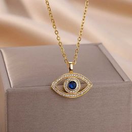 Pendant Necklaces Zircon Evil Eye Pendant Necklace Female Stainless Steel Gold Necklace 2024 Trend Aesthetic Lucky Trkiye Jewellery Gift Q240430