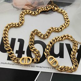 Instagram Red Gold Thick Chain Letter Double d Titanium Steel Necklace Female Hip Hop Pig Nose Collar Versatile Neckchain
