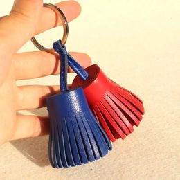 Genuine Leather Tassel Keychain For Keys Car Key Chain Key Ring Women Bag Charm Backpack Pendant 240428