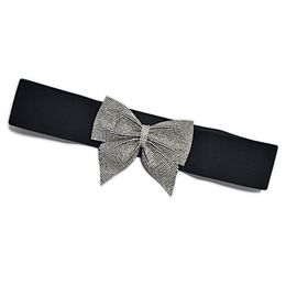 Luxury Designer Belts Black Fashion Wild Big Bow Elastic Wide Belt Super Shine Rhinestone Inlaid Belt Bg-840 281b