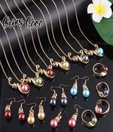 Earrings Necklace Cring Coco Hawaiian Jewelry Sets Trendy Colorful Pearl Bulb Earring Whole Samoa Rings Ring Set For Women9028155