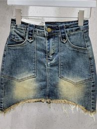 Skirts High Waist Denim Mini Skirt For Women A-line Sexy Cool Girl Elastic Tight Hip Wrap Short 2024 Spring Summer X864