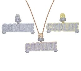 Chains Gold Rose Silver Plated Letter GOD LIFE Pendant With Full Cubic Zircon Paved Large Big Punk Necklace For Men Hip Hop Jewelr4919868