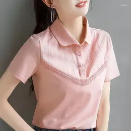 Women's Polos Polo Neck Shirt For Women Plain Pink Woman T Baggy Youthful Elegant On Offer With Collar Fashion 2024 Aesthetic