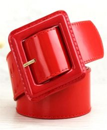 Fashion luxury designer female woman leather belt big pin buckle patent glossy shining belt for coat dress 102cm8533048