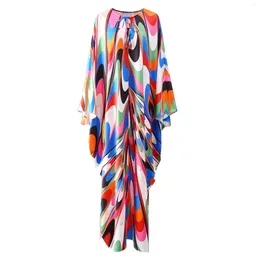 Casual Dresses Fashion 2024 Spring Summer Style Bohemia O-Neck Batwing Sleeve Striped Printed Irregularity Loose Dress