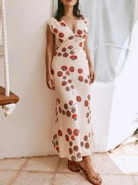 Casual Dresses Women's Long Slim Tank Dress Summer Sleeveless Open Back Deep V Neck Floral Print Elegant