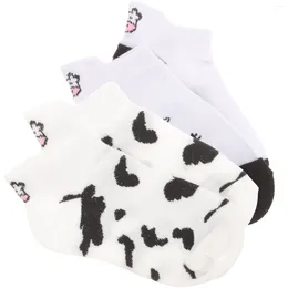 Women Socks 4 Pairs Cow For Cut Pattern Girl Boat Novelty Embroidery Short Fashion