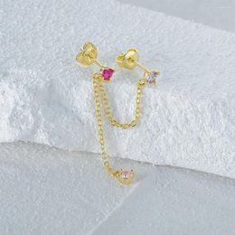 Stud Earrings Boako Luxury Tassel Chain For Women 925 Sterling Silver 1PC Summer Red/purple Crystal Piercing Jewelry