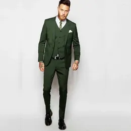 Men's Suits Costume Homme Green 3 Piece Jacket Pants Vest Slim Fit High Quality Wedding Groomsmen Clothing Peaked Lapel 2024