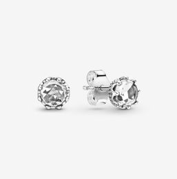 Authentic 100 925 Sterling Silver Clear Sparkling Crown Stud Earrings Fashion Women Wedding Engagement Jewelry Accessories1242677