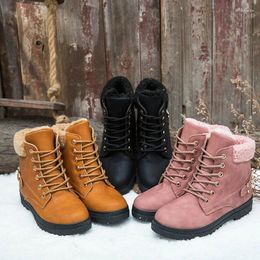 Boots 2024 Women Winter Snow Warm Flat Plus Size Platform Lace Up Ladies Women's Shoes Flock Fur Suede Ankle Female