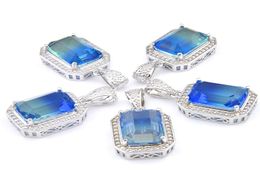 Mix 5 Pieces Pendants Luckyshine Shine Square Cut Blue Green BiColored Tourmaline Gemstone 925 Silver Pendant Necklaces1648041