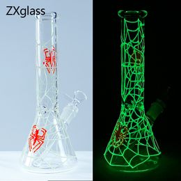 10.24Inch Glass bong Glow in the Dark Luminus Beaker Dab Rig Super Heavy Thick Water Bongs with ice Notches Smoking Hookah with 14mm Bowl Banger or Oil Burner