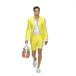 Men's Suits Summer Yellow Men With Short Pants 2 Piece Costume Homme Wedding Prom Casual Style Slim Fit Groom Tuxedos Blazer Sets