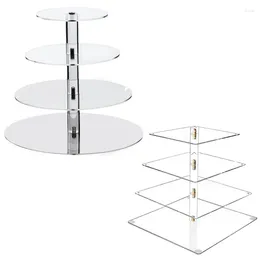 Bakeware Tools Acrylic Material 4-Tier Cake Holders Party Food Server Display Set Dessert Rack Serving Square & Round 2 Drop