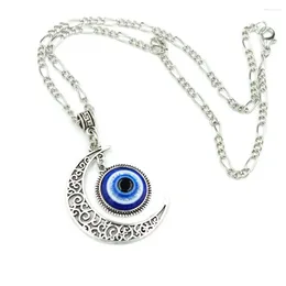 Decorative Figurines Turkish Blue Eyes Pendant Alloy Moon Necklace Evil Eye Silver Jewelry Acrylic Beads And Glass