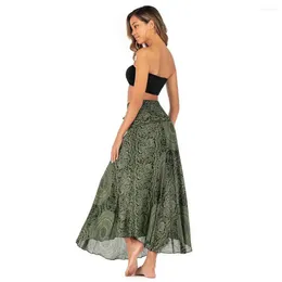 Skirts Women Skirt Bohemian Style Women's Retro Print Flowy Hem Halter Midi Dress Versatile Two-way Wear