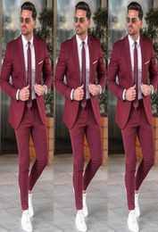 Elegant Custom Burgundy Men Suit Blazers For Party Prom 2 Pieces Jacket Pants Groom Wedding Suits Notched Lapel Mens Tuxedos5931907