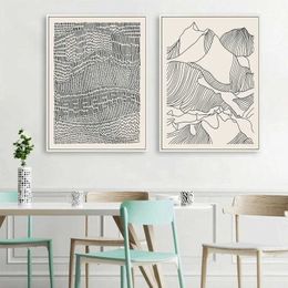 ract lines on Nordic black and white canvas artistic images of distant mountains and flowing walls used for living room decoration J240510